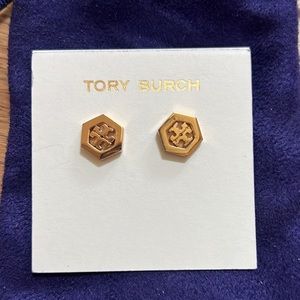 Tory Burch Hex-Logo Stud Earrings